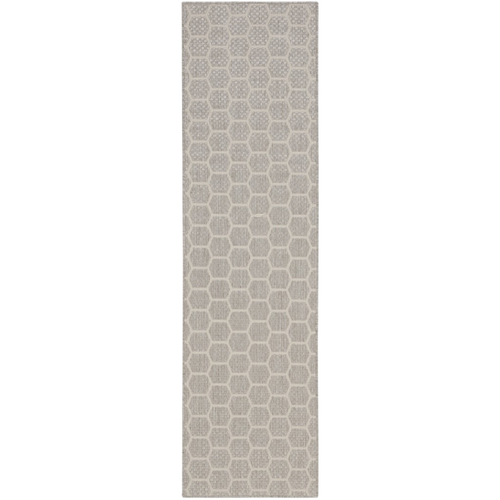 6' Gray And Ivory Geometric Indoor Outdoor Area Rug