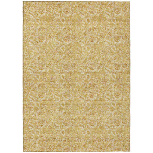 5' X 8' Gold And Wheat Floral Washable Indoor Outdoor Area Rug