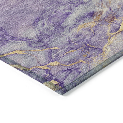 3' X 5' Purple And Gold Abstract Washable Indoor Outdoor Area Rug