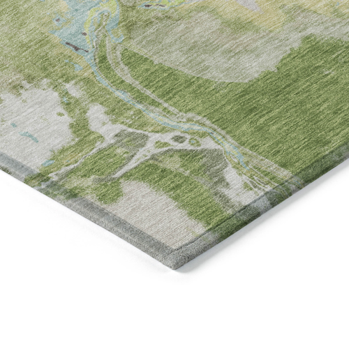 3' X 5' Green Blue And Gray Abstract Washable Indoor Outdoor Area Rug
