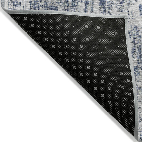 5' X 8' Navy Blue Oriental Washable Indoor Outdoor Area Rug