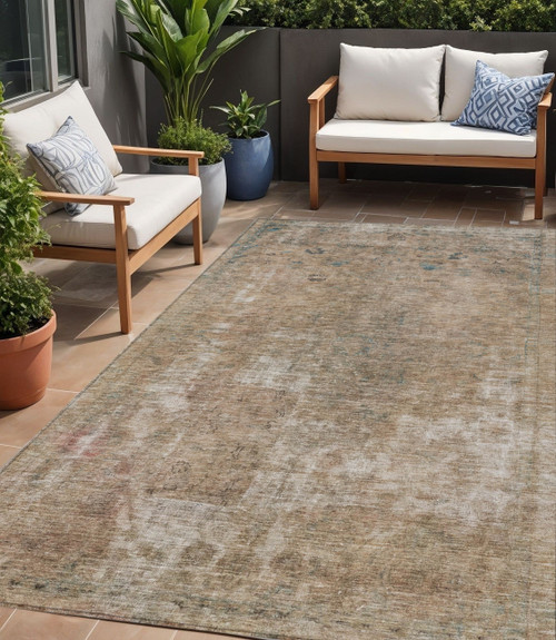 5' X 8' Beige And Taupe Abstract Washable Indoor Outdoor Area Rug - Beige, Taupe