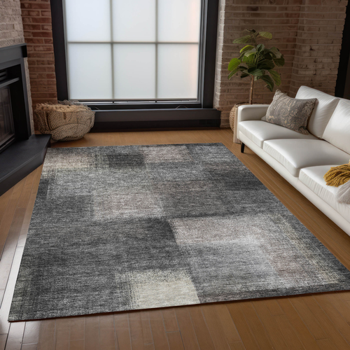 3' X 5' Charcoal Gray And Silver Abstract Washable Indoor Outdoor Area Rug