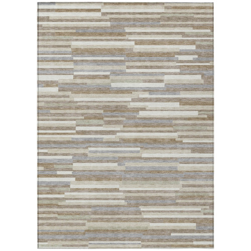 5' X 8' Taupe Gray And Ivory Striped Washable Indoor Outdoor Area Rug