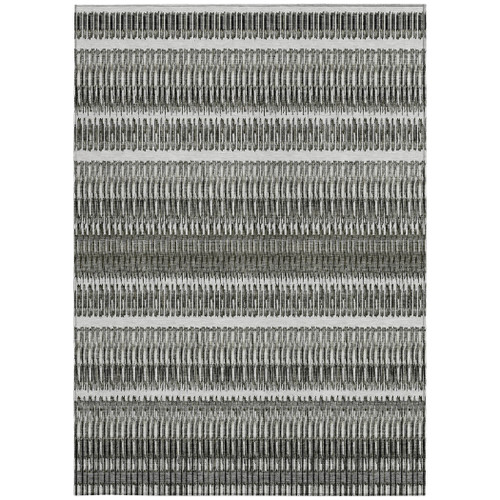 5' X 8' Gray Charcoal And Ivory Striped Washable Indoor Outdoor Area Rug