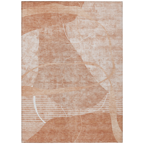 5' X 8' Salmon Copper And Ivory Abstract Washable Indoor Outdoor Area Rug