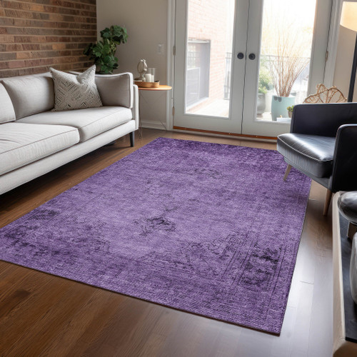 5' X 8' Purple Eggplant And Lavender Oriental Washable Indoor Outdoor Area Rug