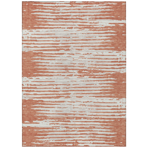 3' X 5' Coral And Ivory Striped Washable Indoor Outdoor Area Rug
