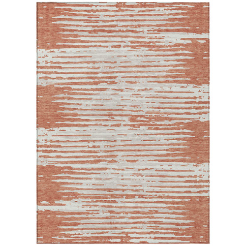 3' X 5' Coral And Ivory Striped Washable Indoor Outdoor Area Rug