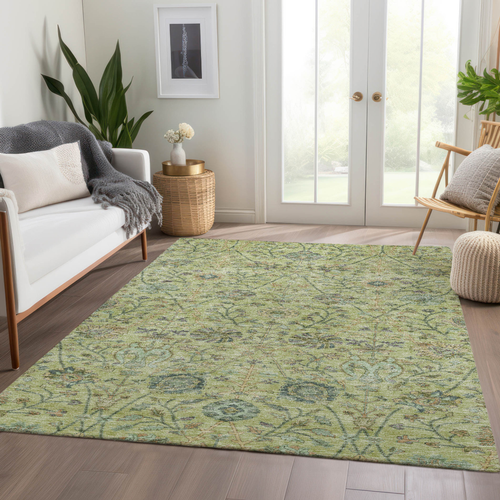 3' X 5' Mint Green Brown And Gray Floral Washable Indoor Outdoor Area Rug