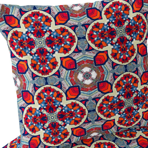 Set of Two 16" X 16" Blue and Orange Blown Seam Floral Indoor Outdoor Throw Pillow Polyester Home Accent