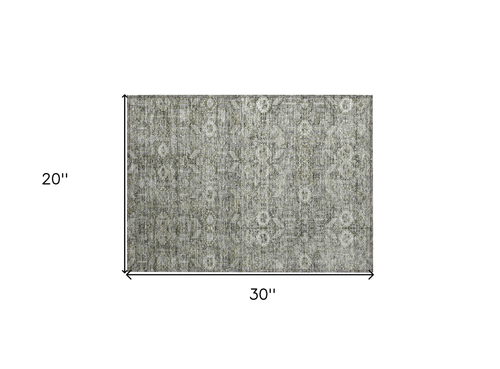 2' X 3' Cream and Tan Floral Washable Non Skid Indoor Outdoor Area Rug