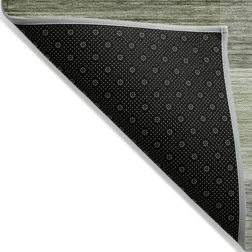 3' X 5' Green And Ivory Striped Washable Indoor Outdoor Area Rug