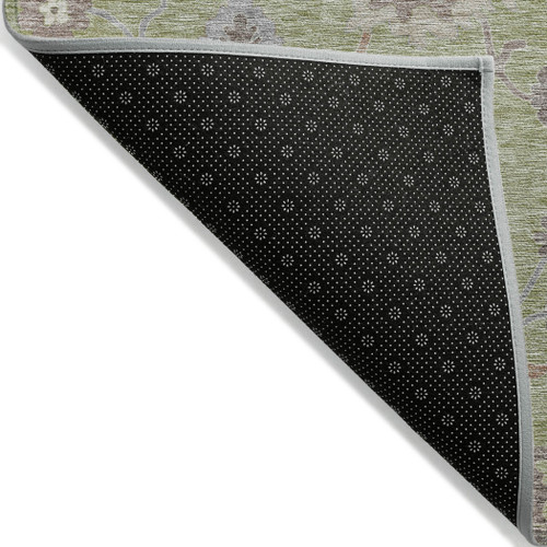 5' X 8' Artichoke Green And Beige Floral Washable Indoor Outdoor Area Rug - Artichoke Green, Beige
