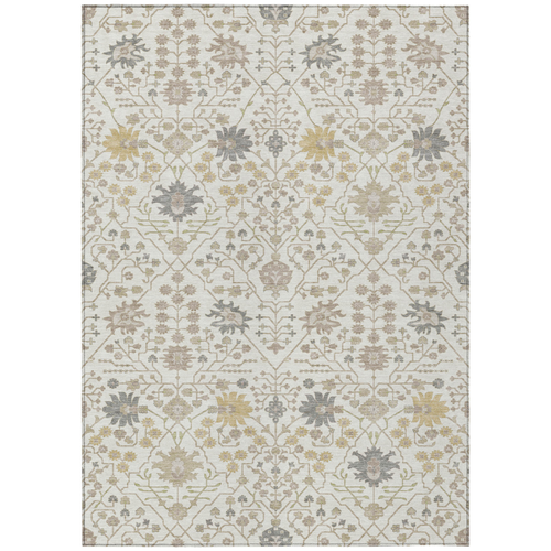 5' X 8' Ivory Beige And Gray Oriental Washable Indoor Outdoor Area Rug
