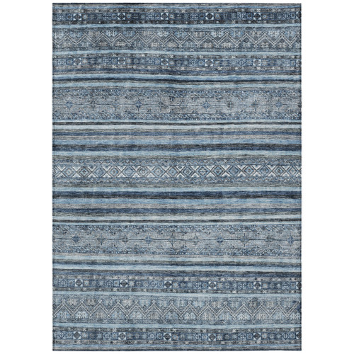 3' X 5' Blue And Gray Oriental Washable Indoor Outdoor Area Rug