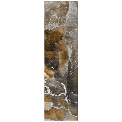 8' Runner Brown and Gray Abstract Washable Non Skid Indoor Outdoor Runner Rug