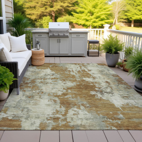 3' X 5' Terra Cotta And Beige Abstract Washable Indoor Outdoor Area Rug - Terra Cotta, Beige