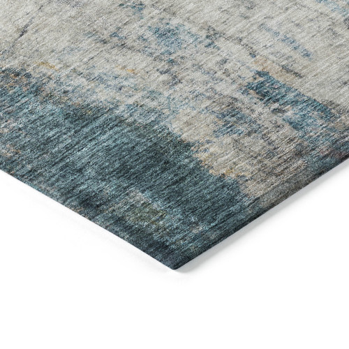 3' X 5' Teal Blue Abstract Washable Indoor Outdoor Area Rug
