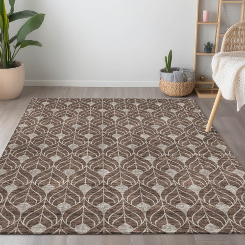 3' X 5' Chocolate And Beige Geometric Washable Indoor Outdoor Area Rug