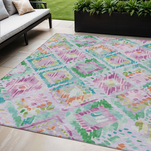5' X 8' Lavender And Purple Geometric Washable Indoor Outdoor Area Rug Transitional Style - Lavender, Purple Color