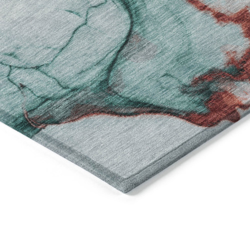 3' X 5' Teal Blue And Terra Cotta Abstract Washable Indoor Outdoor Area Rug