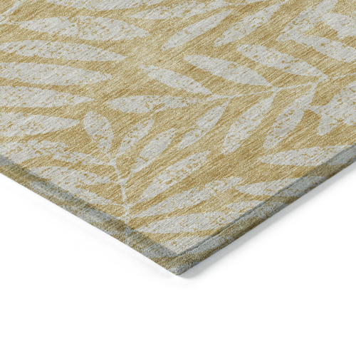 3' X 5' Gold And Gray Floral Washable Indoor Outdoor Area Rug