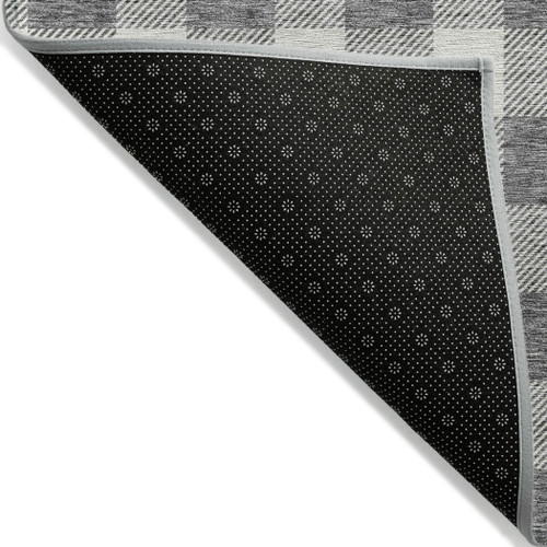 5' X 8' Gray And Charcoal Plaid Washable Indoor Outdoor Area Rug