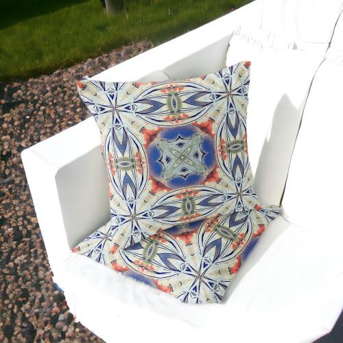 Set of Two 16" X 16" Blue and Pink Blown Seam Floral Indoor Outdoor Throw Pillow Polyester Home Accent