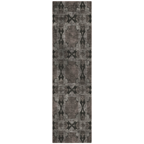 8' Runner Gray and Black Floral Medallion Washable Non Skid Indoor Outdoor Runner Rug