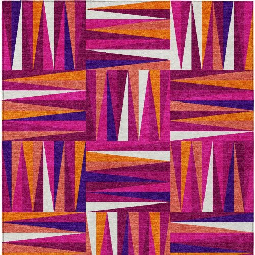 5' X 8' Red Purple And Copper Geometric Washable Indoor Outdoor Area Rug