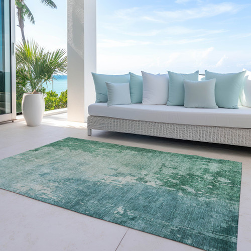 3' X 5' Emerald Abstract Washable Indoor Outdoor Area Rug