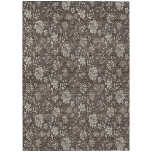 5' X 8' Chocolate Beige And Taupe Floral Washable Indoor Outdoor Area Rug