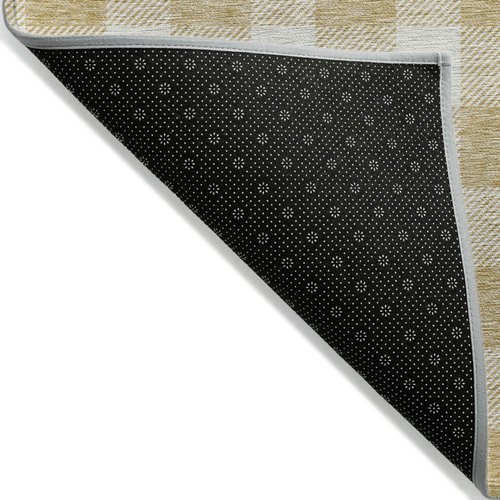 3' X 5' Gold And Beige Plaid Washable Indoor Outdoor Area Rug