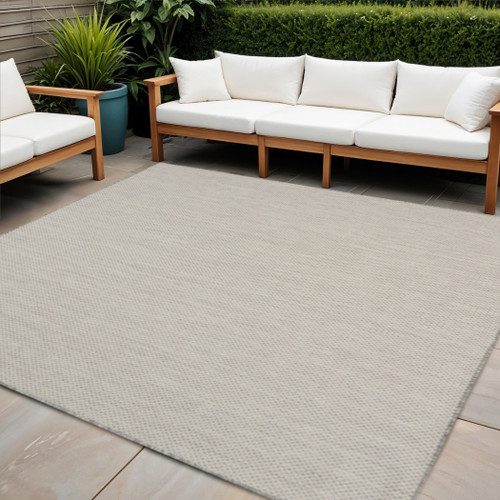 6' Ivory And Silver Square Geometric Indoor Outdoor Area Rug