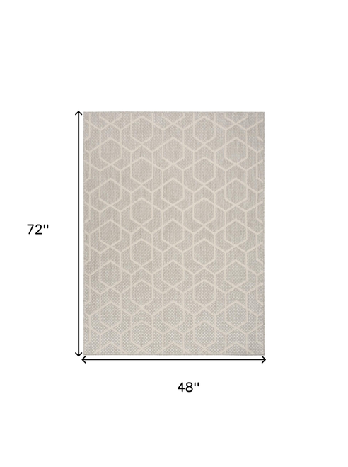 4' X 6' Gray And Beige Geometric Indoor Outdoor Area Rug