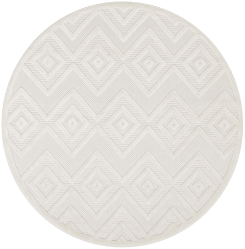 4' Ivory And White Geometric Indoor Outdoor Area Rug
