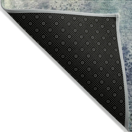 3' X 5' Beige Blue and Gray Abstract Washable Non Skid Indoor Outdoor Area Rug