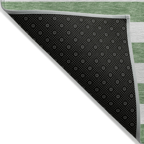 5' X 8' Green and White Striped Washable Indoor Outdoor Area Rug