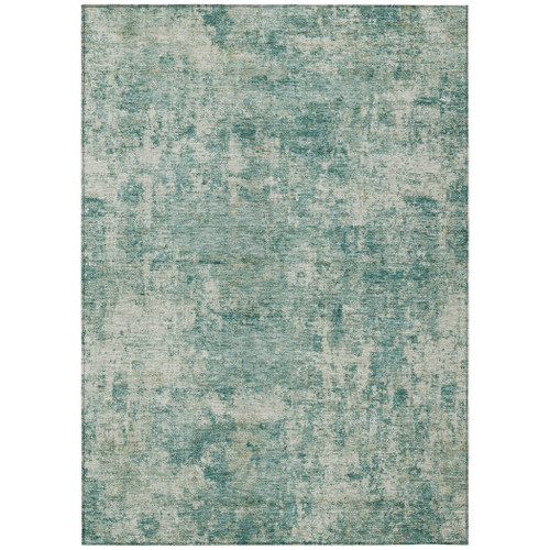 5' X 8' Teal Blue And Beige Abstract Washable Indoor Outdoor Area Rug - Teal Blue, Beige