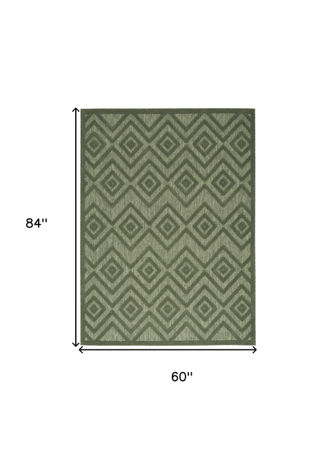 5' X 7' Dark Green And Light Green Geometric Indoor Outdoor Area Rug