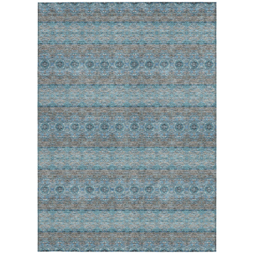 3' X 5' Teal Blue Aqua And Gray Floral Medallion Washable Indoor Outdoor Area Rug