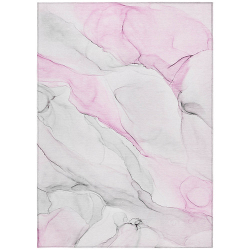 5' X 8' Gray and Pink Abstract Washable Non Skid Indoor Outdoor Area Rug
