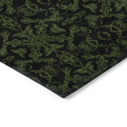 5' X 8' Olive Green And Green Medallion Washable Indoor Outdoor Area Rug