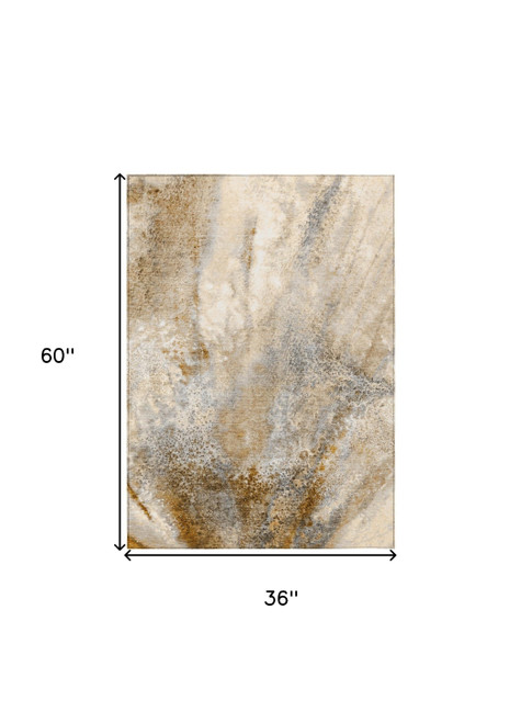3' X 5' Brown Abstract Washable Non Skid Indoor Outdoor Area Rug