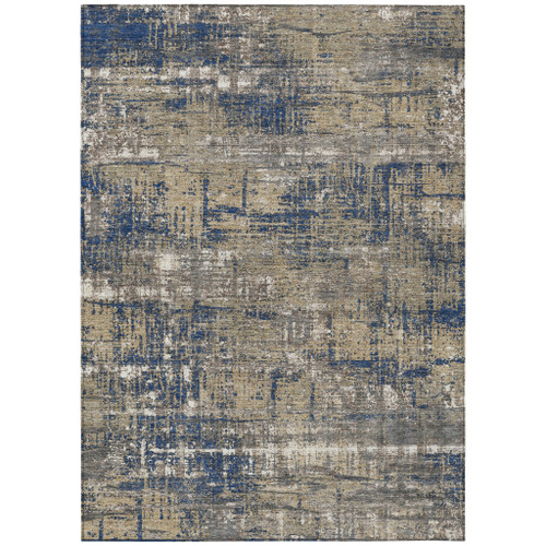 5' X 8' Navy Blue And Beige Geometric Washable Indoor Outdoor Area Rug - Navy Blue, Beige