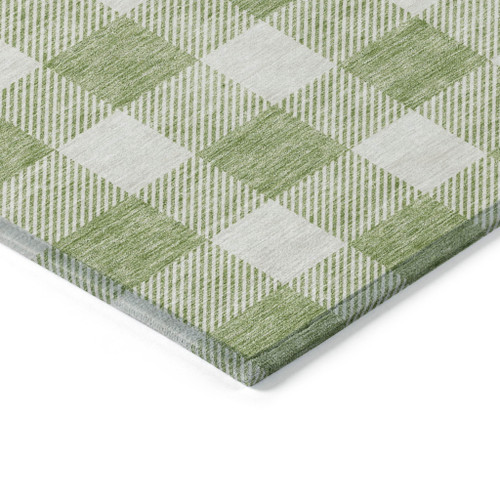 5' X 8' Artichoke Green And Gray Plaid Washable Indoor Outdoor Area Rug