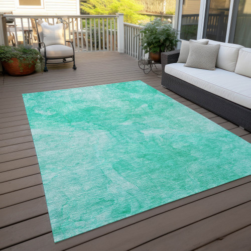 3' X 5' Teal Blue And Aqua Nautical Washable Indoor Outdoor Area Rug