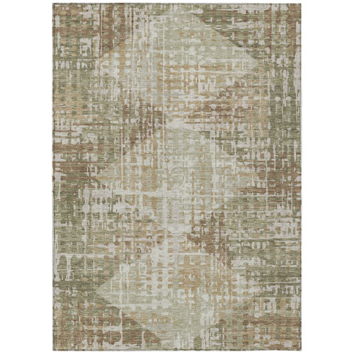5' X 8' Fern Green And Beige Geometric Washable Indoor Outdoor Area Rug