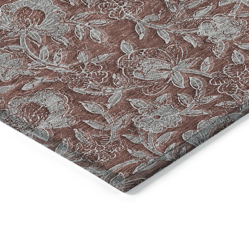3' X 5' Orange Gray And Silver Floral Washable Indoor Outdoor Area Rug